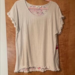 Umgee Cream Fringed Short Sleeve Top